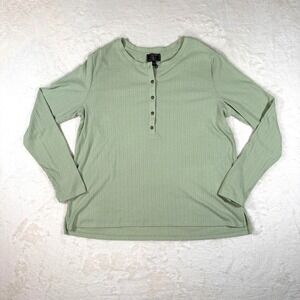 GH Bass Womens Sage Green Ribbed Knit Henley Long Sleeve Top Size L